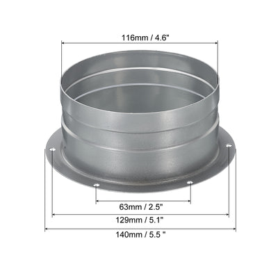 Harfington 5 Inch Duct Connector Flange, 2 Pack Metal Straight Pipe Exhaust Hose Flange for Heating Cooling Ventilation HVAC System