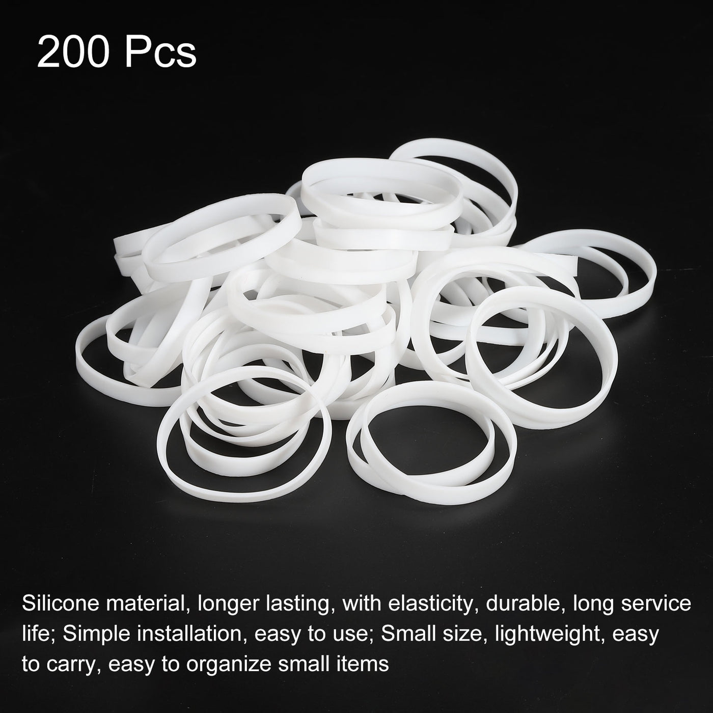 Harfington Silicone Rubber Bands Rings 200pcs Non-slip 2.2" Flat White for Books, Art, Boxes, Cord Wrapping, Bag Wraps