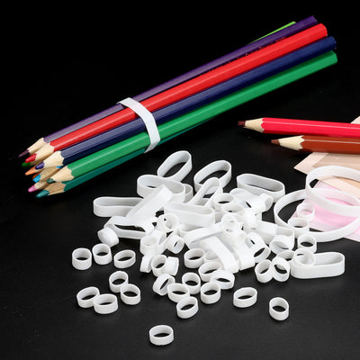 Harfington Silicone Rubber Bands Rings 100pcs Non-slip 1/2" Flat White for Books, Art, Boxes, Cord Wrapping, Bag Wraps