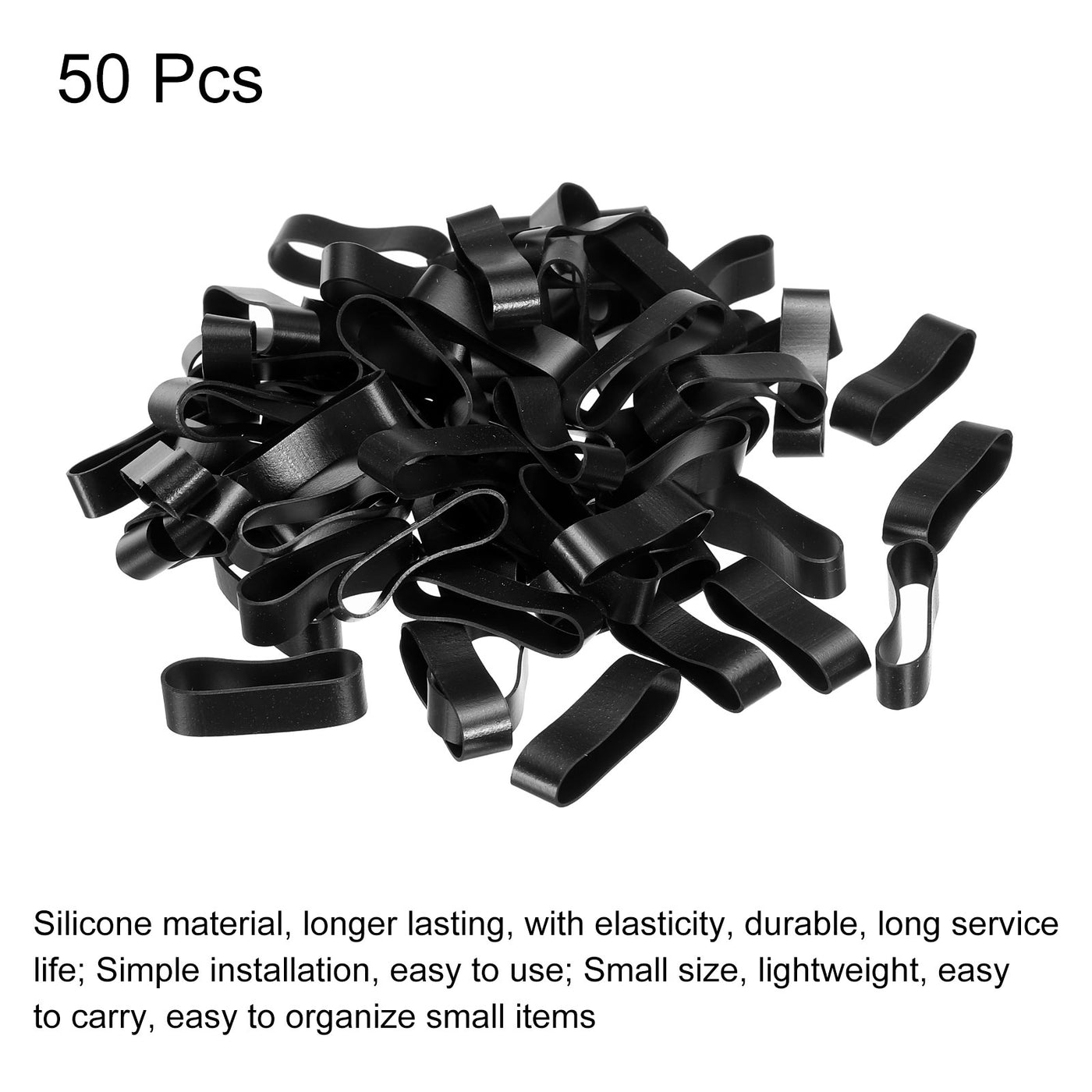 Harfington Silicone Rubber Bands Rings 50pcs Non-slip 1 1/4" Flat 5/16" Width Black for Books, Art, Boxes, Cord Wrapping, Bag Wraps