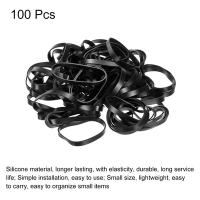 Harfington Silicone Rubber Bands Rings 100pcs Non-slip 2.2" Flat Black for Books, Art, Boxes, Cord Wrapping, Bag Wraps