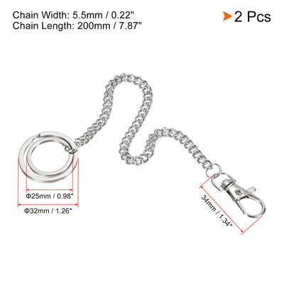 Harfington Wallet Chain Keychain with Keyrings Lobster Clasp 8", 2 Pack Nickel Plated Metal Clip for Jeans Pants Belt Loop Purse Handbag, Silver