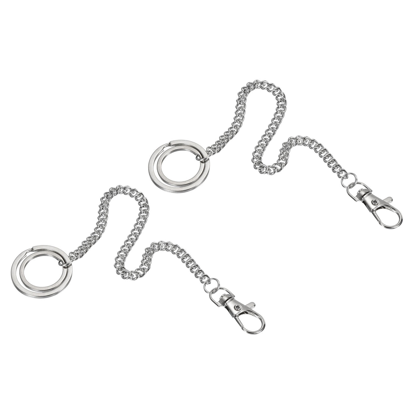 Harfington Wallet Chain Keychain with Keyrings Lobster Clasp 8", 2 Pack Nickel Plated Metal Clip for Jeans Pants Belt Loop Purse Handbag, Silver