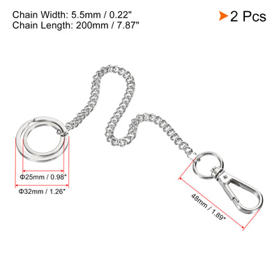 Harfington Wallet Chain Keychain with Keyring Clasp 8 Inch, 2 Pack Nickel Plated Metal Clip for Jeans Pants Belt Loop Pocket Purse Handbag, Silver