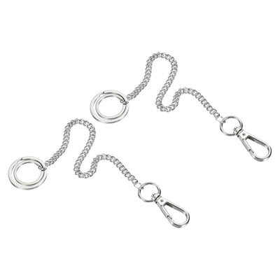 Harfington Wallet Chain Keychain with Keyring Clasp 8 Inch, 2 Pack Nickel Plated Metal Clip for Jeans Pants Belt Loop Pocket Purse Handbag, Silver