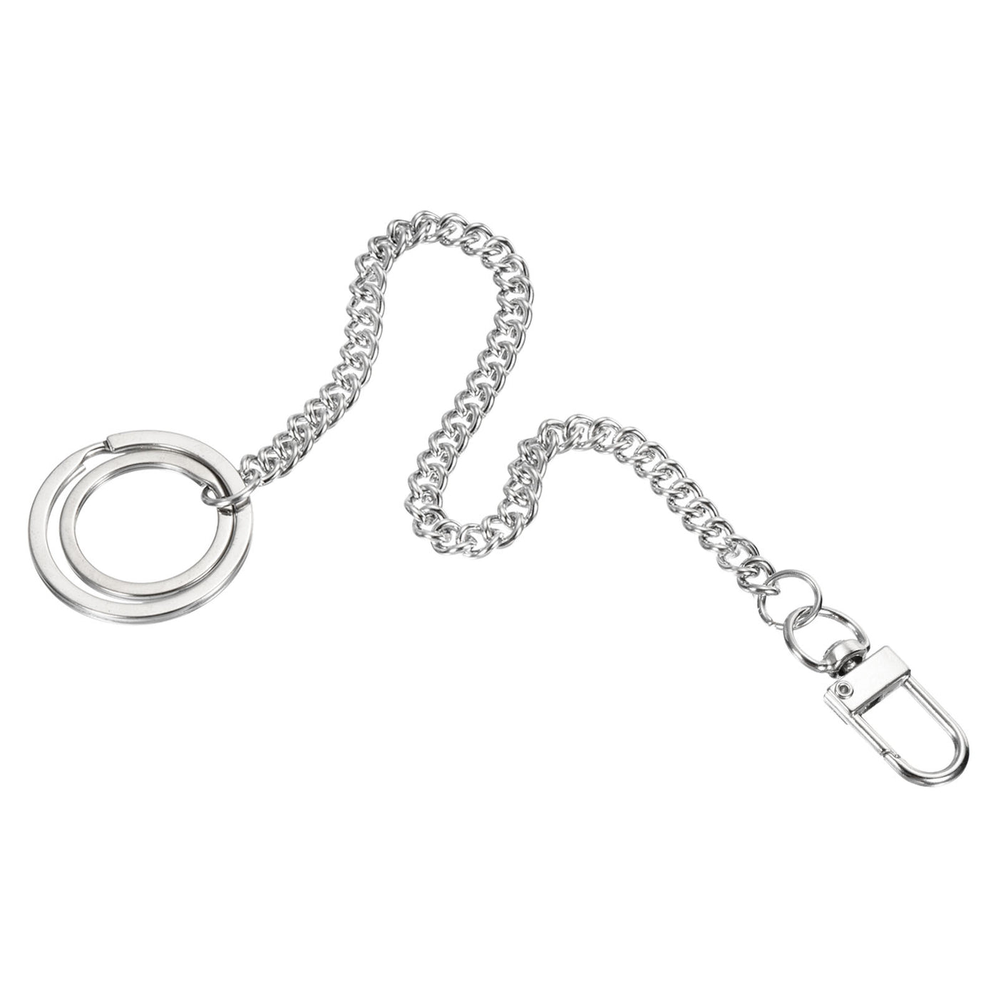 Harfington Wallet Chain Keychain with Keyrings Clasp 8", Nickel Plated Metal Clip for Jeans Pants Belt Loop Pocket Purse Handbag, Silver