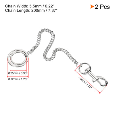 Harfington Wallet Chain Keychain with Keyrings Lobster Clasp 8 Inch, 2 Pack Nickel Plating Metal Clip for Jeans Pants Belt Loop Purse Handbag, Silver