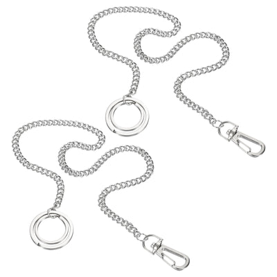 Harfington Wallet Chain Keychain with Keyrings Clasp 16 Inch, 2 Pack Nickel Plating Metal Clip for Jeans Pants Belt Loop Pocket Purse Handbag, Silver