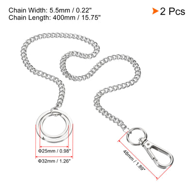 Harfington Wallet Chain Keychain with Keyring Clasp 16 Inch, 2 Pack Nickel Plated Metal Clip for Jeans Pants Belt Loop Pocket Purse Handbag, Silver