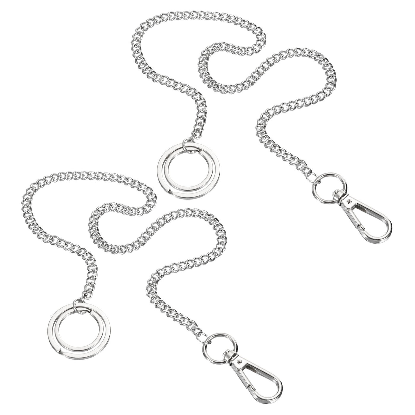 Harfington Wallet Chain Keychain with Keyring Clasp 16 Inch, 2 Pack Nickel Plated Metal Clip for Jeans Pants Belt Loop Pocket Purse Handbag, Silver