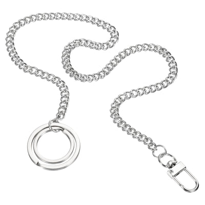 Harfington Wallet Chain Keychain with Keyrings Clasp 16", Nickel Plated Metal Clip for Jeans Pants Belt Loop Pocket Purse Handbag, Silver