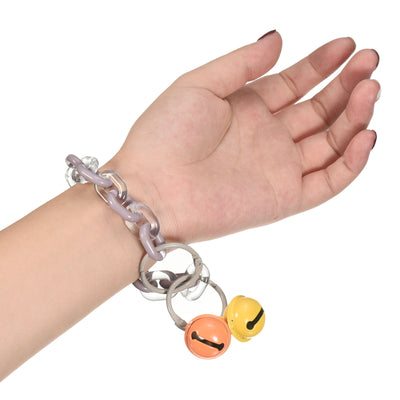 Harfington Schlüsselanhänger-Armband, 25,4 cm, mit Ordner-Schlüsselanhängern, Acryl-Armband für Hosen, Gürtel, Krawatte, Geldbörse, Handtasche, Grau