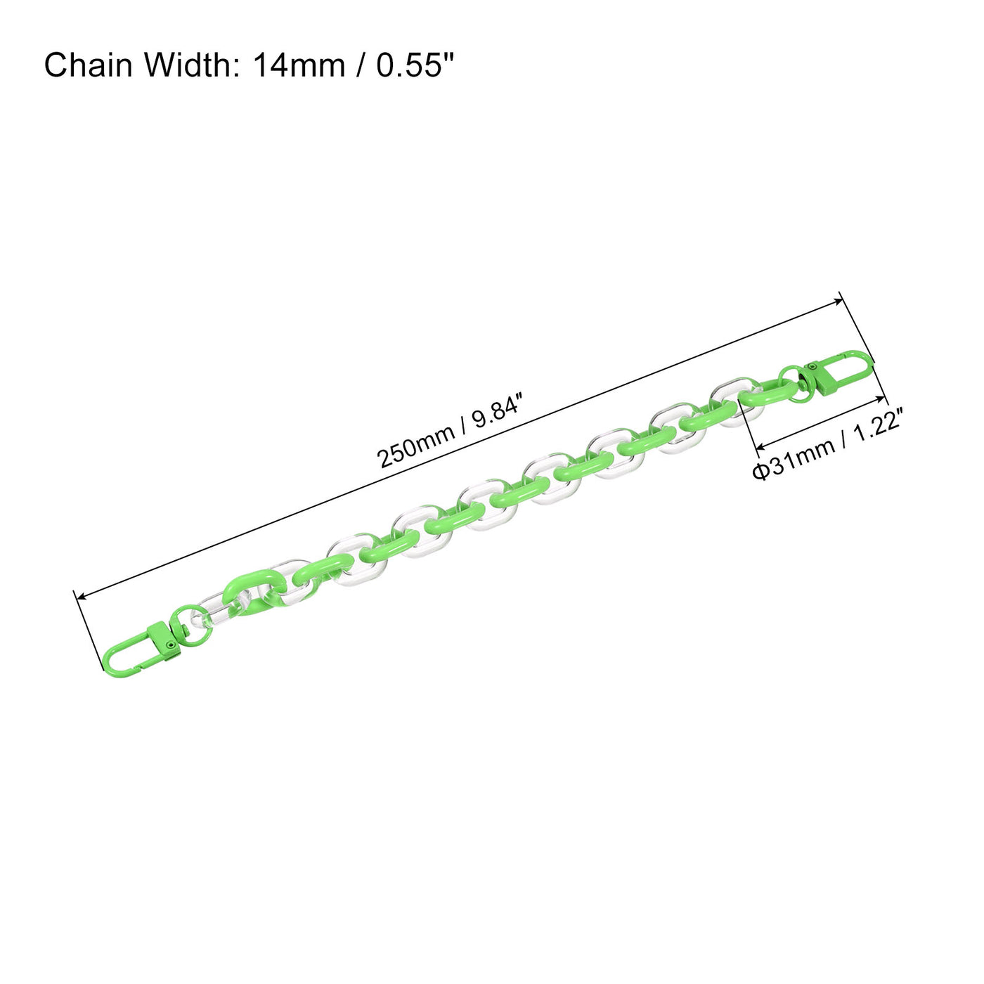 Harfington Schlüsselanhänger mit Verschluss Acryl Link 10 Zoll für Hose Gürtelschlaufe Grün