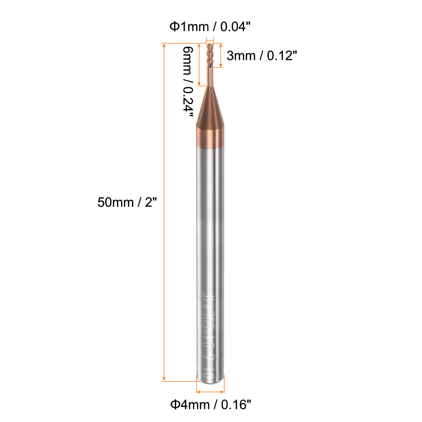 Harfington 1mm x 6mm x 4mm x 50mm AlTiSin Coated Carbide 4 Flute Square End Mill 2pcs