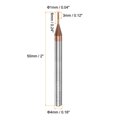 Harfington 1mm x 6mm x 4mm x 50mm AlTiSin Coated Carbide 4 Flute Square End Mill 2pcs