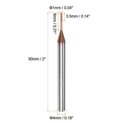 Harfington 1mm x 8mm x 4mm x 50mm AlTiSin Coated Solid Carbide 4 Flute Square End Mill