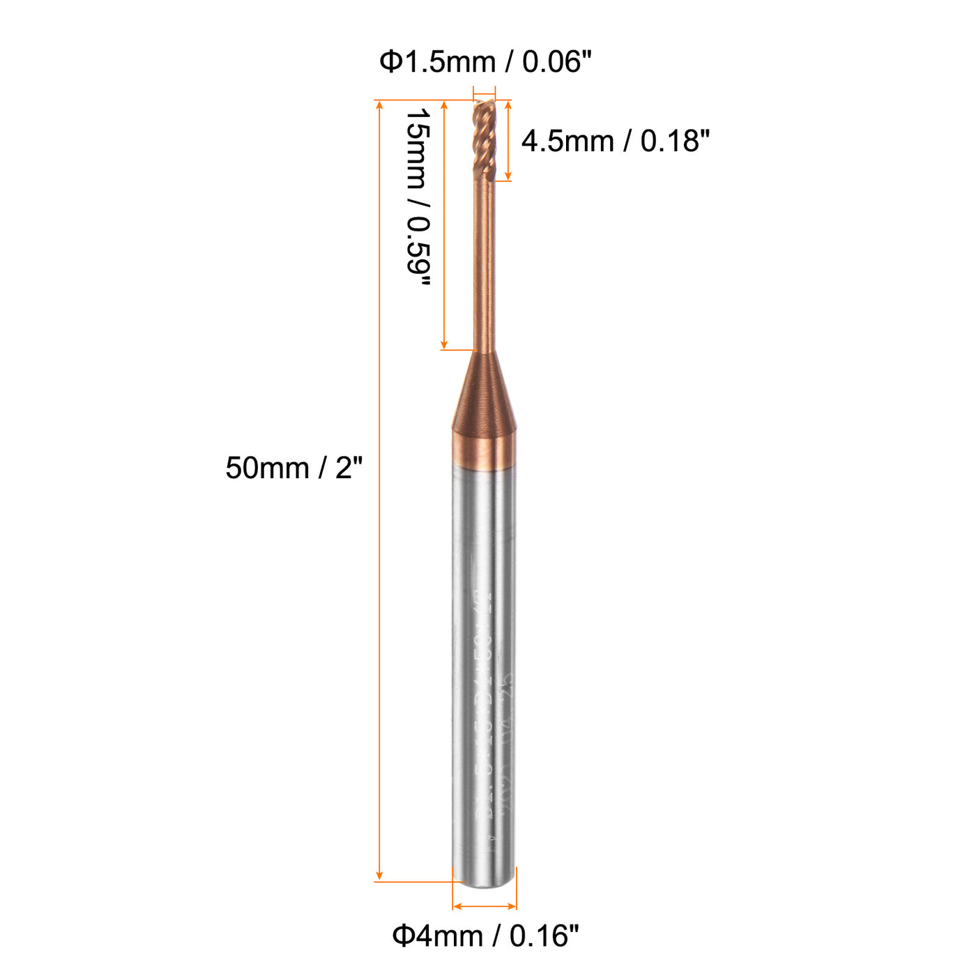 Harfington 1.5mm x 15mm x 4mm x 50mm AlTiSin Coated Carbide 4 Flute Square End Mill 2pcs