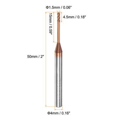 Harfington 1.5mm x 15mm x 4mm x 50mm AlTiSin Coated Carbide 4 Flute Square End Mill 2pcs