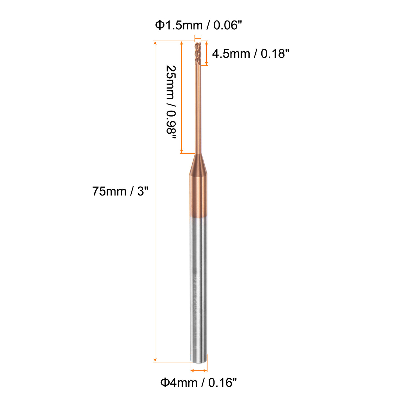 Harfington 1.5mm x 25mm x 4mm x 75mm AlTiSin Coated Solid Carbide 4 Flute Square End Mill