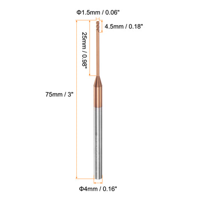 Harfington 1.5mm x 25mm x 4mm x 75mm AlTiSin Coated Solid Carbide 4 Flute Square End Mill