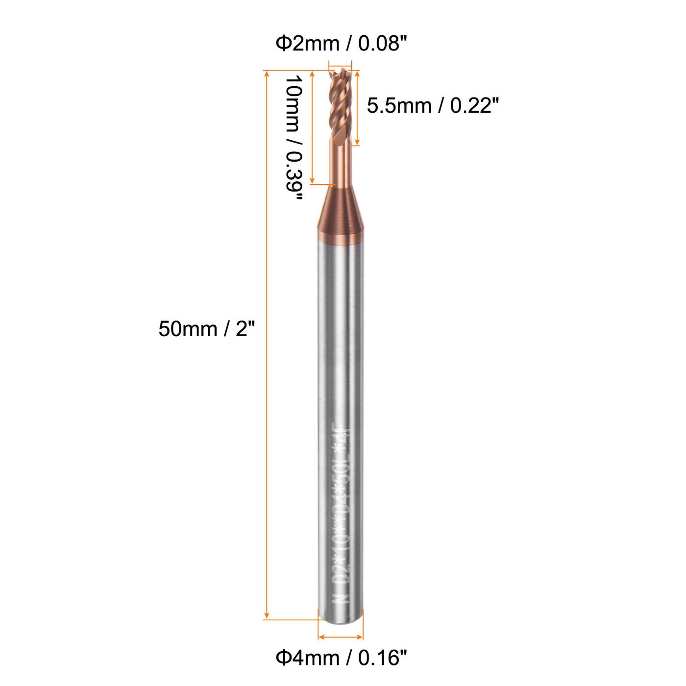 Harfington 2mm x 10mm x 4mm x 50mm AlTiSin Coated Carbide 4 Flute Square End Mill 2pcs