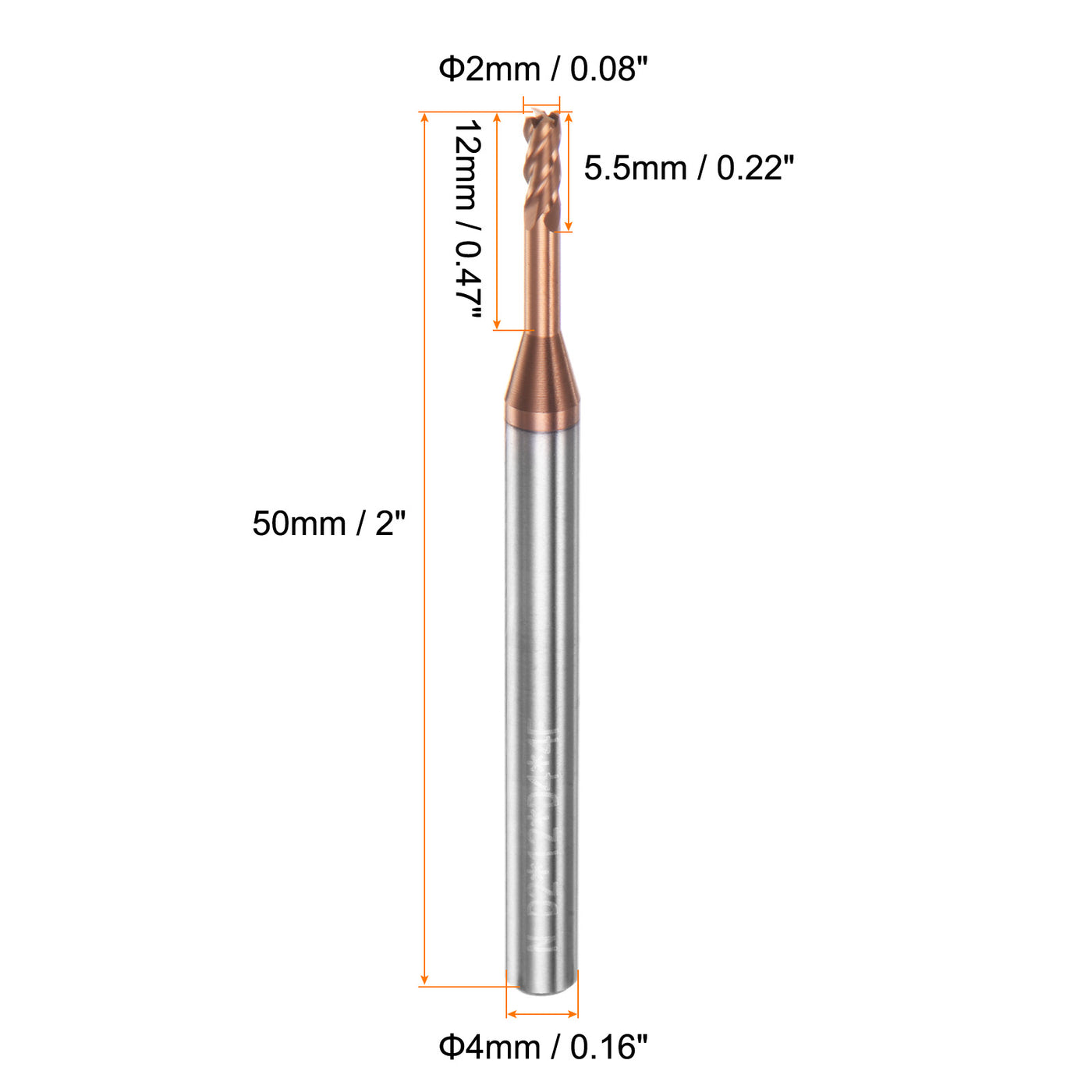 Harfington 2mm x 12mm x 4mm x 50mm AlTiSin Coated Solid Carbide 4 Flute Square End Mill