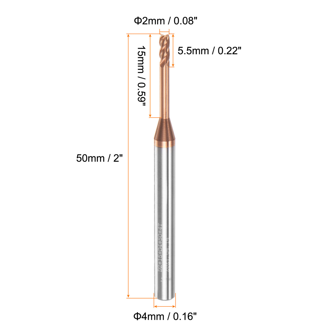 Harfington 2mm x 15mm x 4mm x 50mm AlTiSin Coated Carbide 4 Flute Square End Mill 2pcs