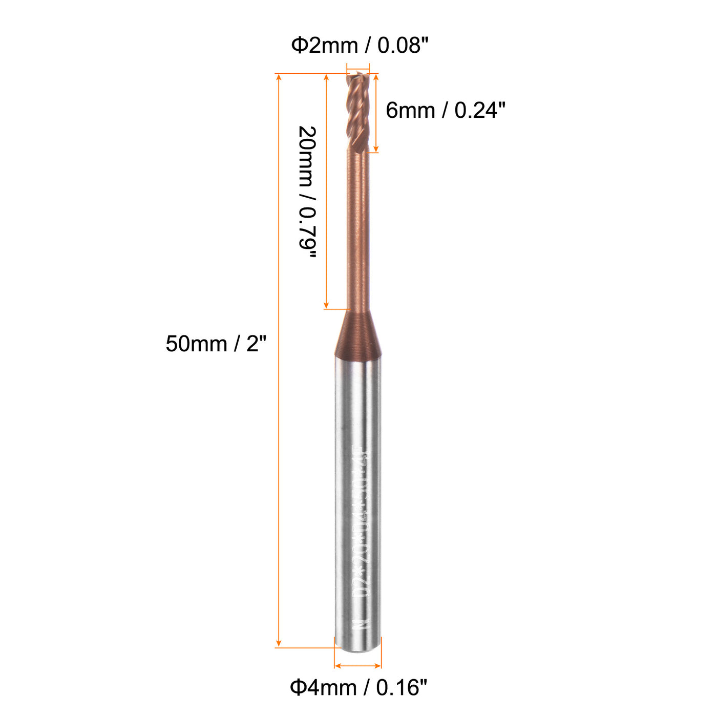 Harfington 2mm x 20mm x 4mm x 50mm AlTiSin Coated Solid Carbide 4 Flute Square End Mill