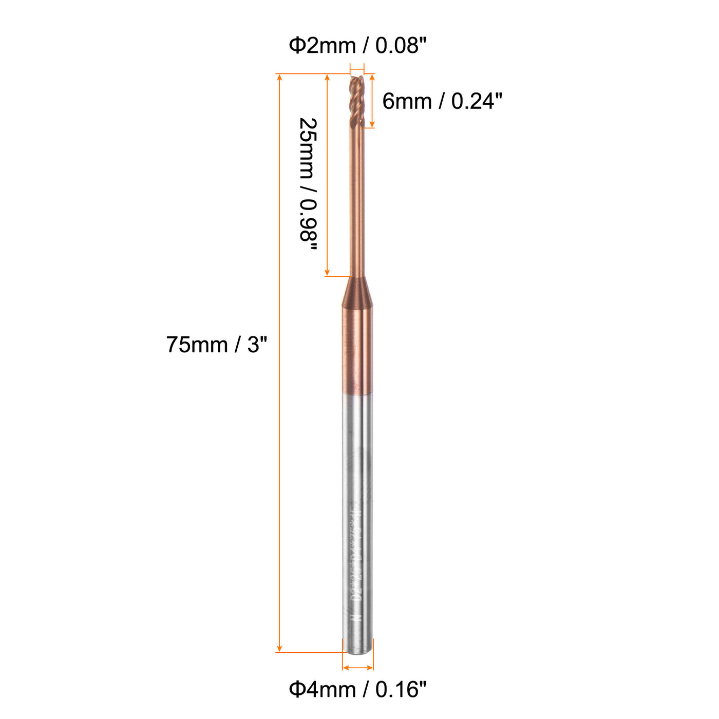 Harfington 2mm x 25mm x 4mm x 75mm AlTiSin Coated Solid Carbide 4 Flute Square End Mill