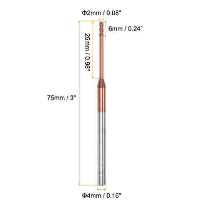 Harfington 2mm x 25mm x 4mm x 75mm AlTiSin Coated Solid Carbide 4 Flute Square End Mill