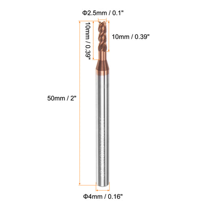 Harfington 2.5mm x 10mm x 4mm x 50mm AlTiSin Coated Carbide 4 Flute Square End Mill 2pcs