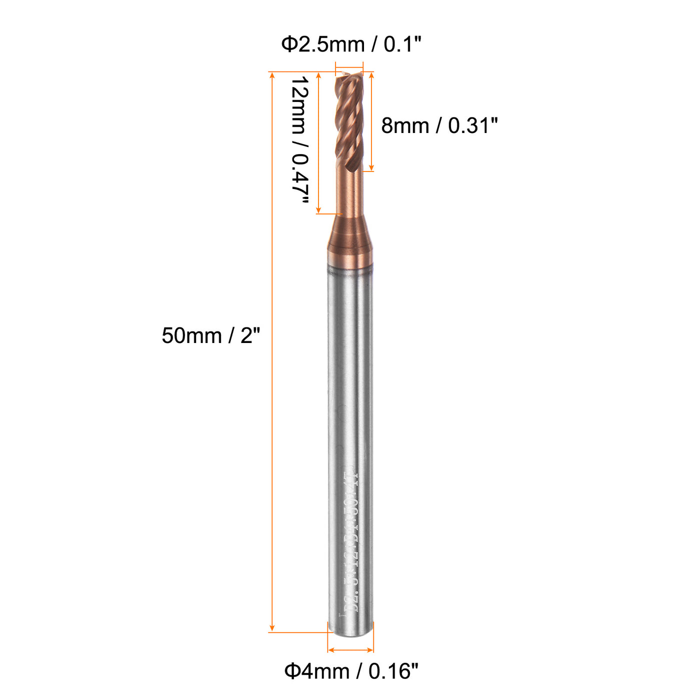 Harfington 2.5mm x 12mm x 4mm x 50mm AlTiSin Coated Carbide 4 Flute Square End Mill 2pcs