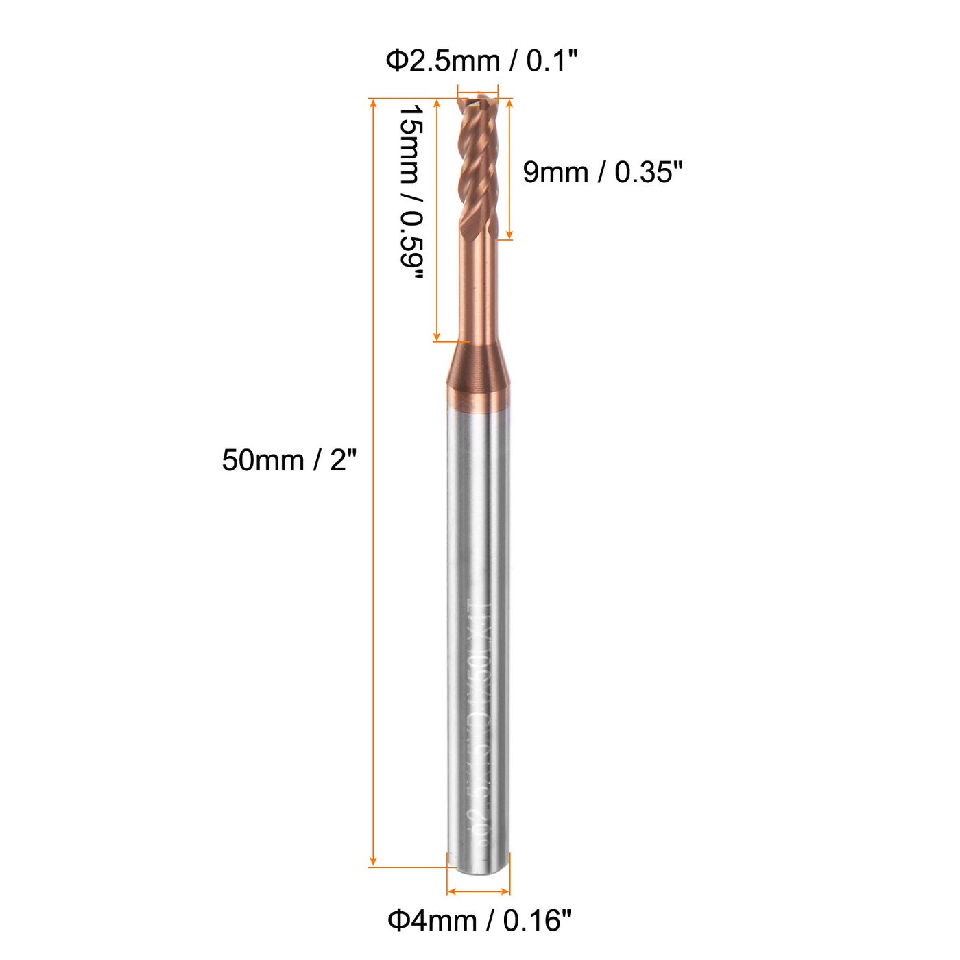 Harfington 2.5mm x 15mm x 4mm x 50mm AlTiSin Coated Carbide 4 Flute Square End Mill 2pcs