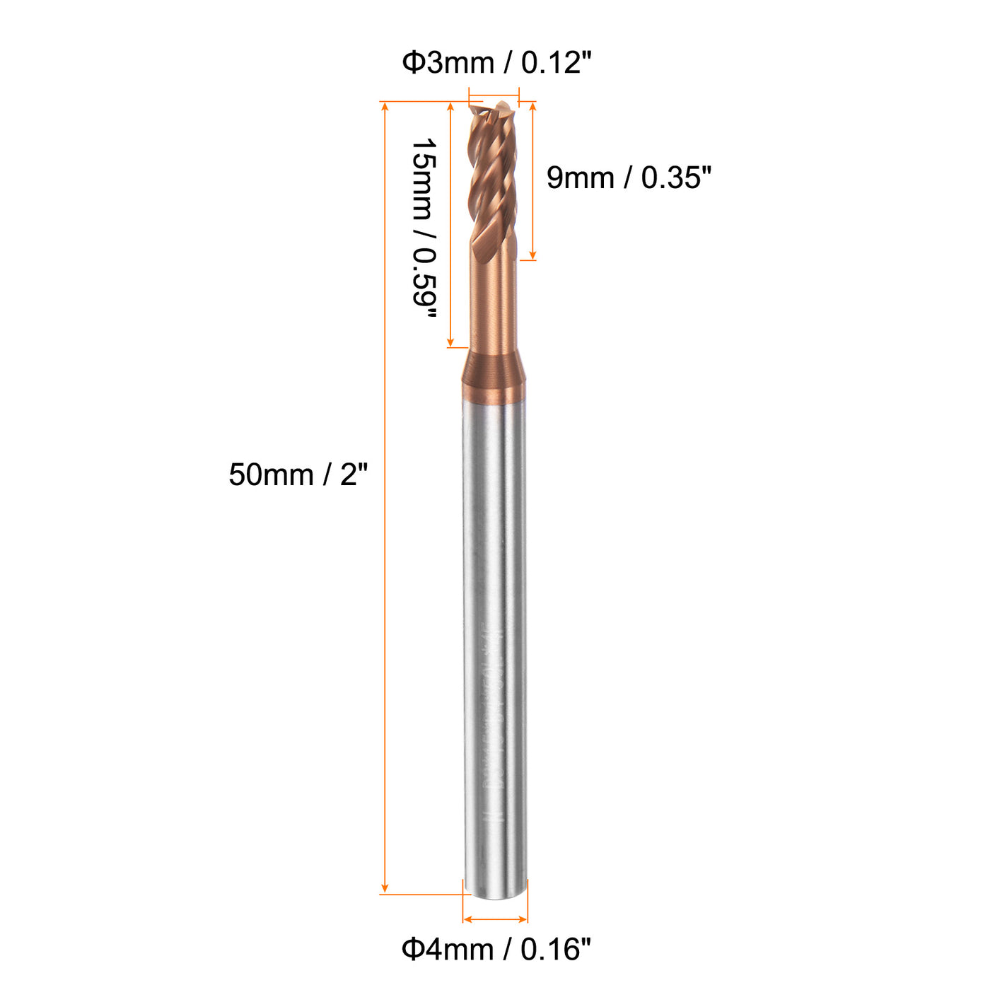 Harfington 3mm x 15mm x 4mm x 50mm AlTiSin Coated Solid Carbide 4 Flute Square End Mill