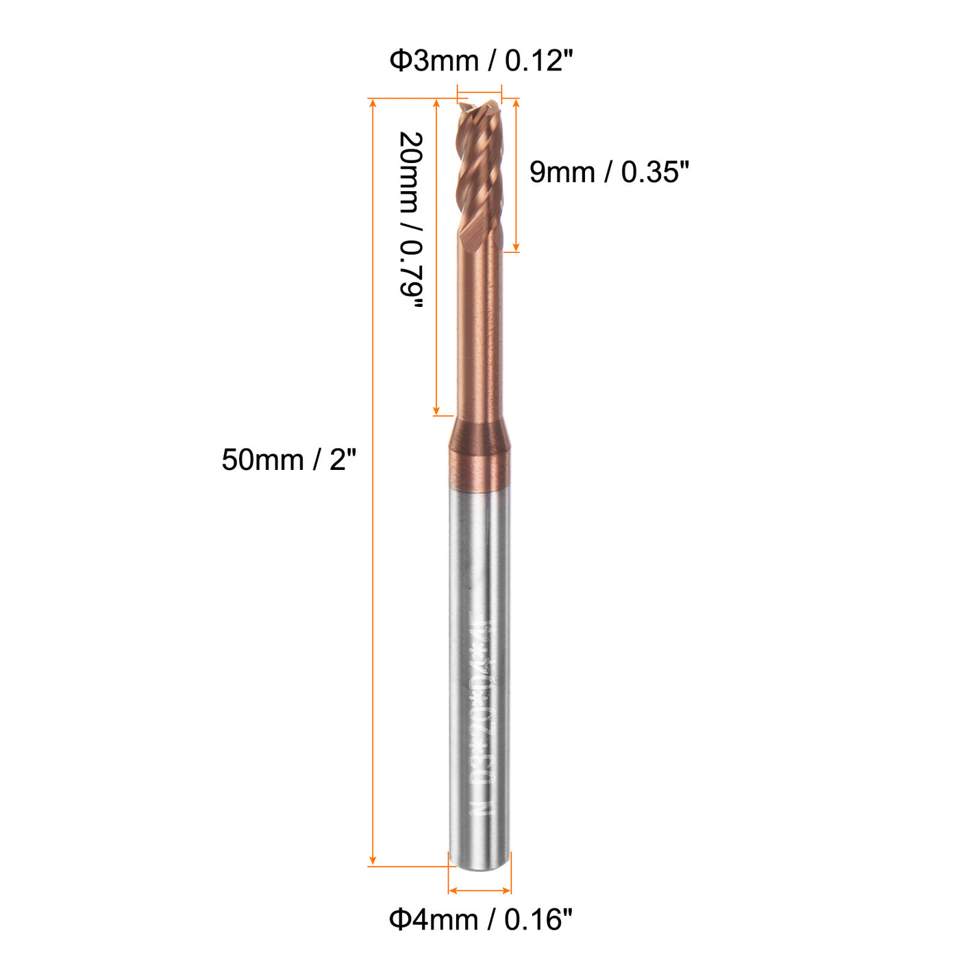 Harfington 3mm x 20mm x 4mm x 50mm AlTiSin Coated Solid Carbide 4 Flute Square End Mill