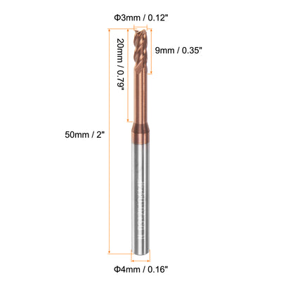 Harfington 3mm x 20mm x 4mm x 50mm AlTiSin Coated Carbide 4 Flute Square End Mill 2pcs