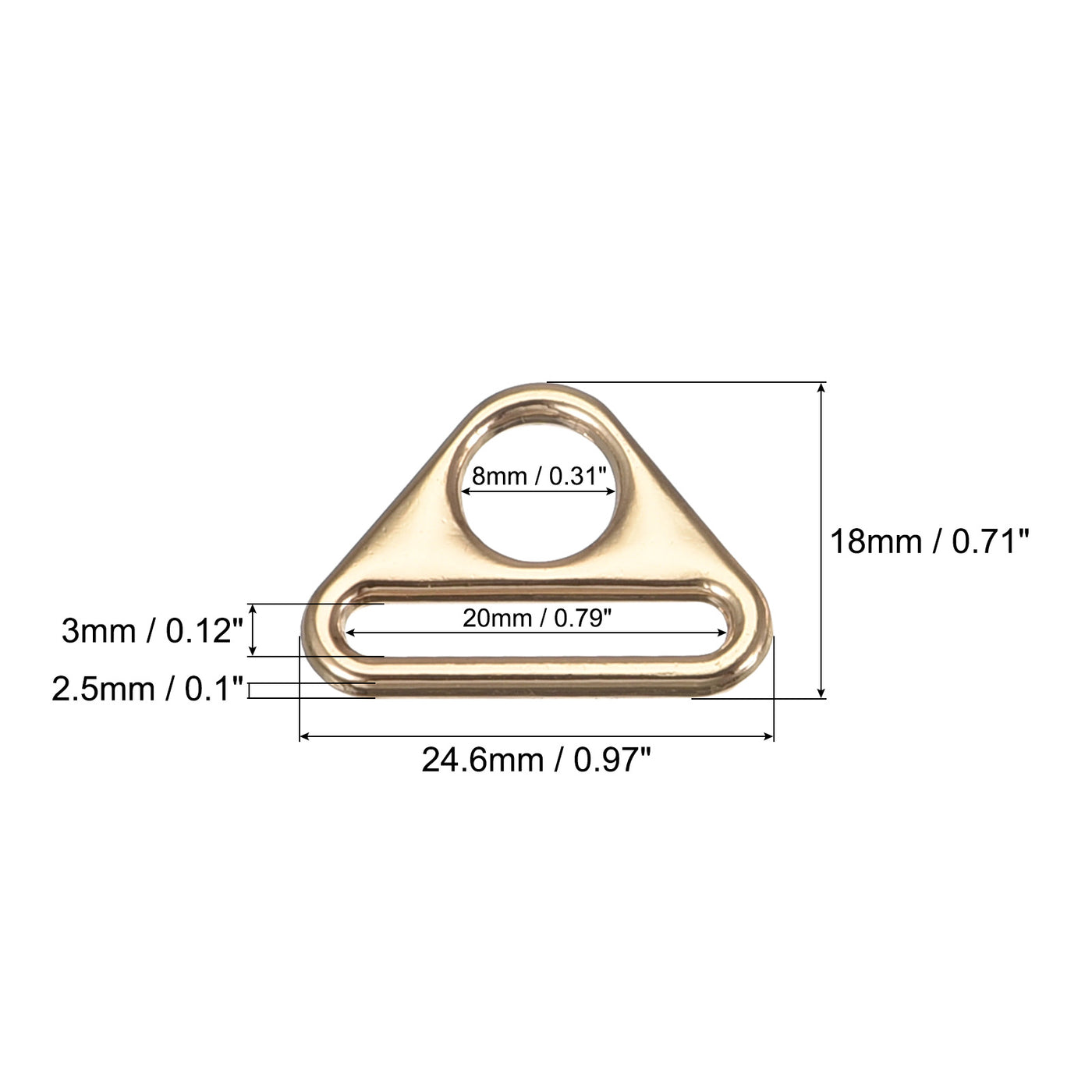 uxcell Uxcell 0.79" Adjuster Triangle with Bar Swivel Clip D Dee Ring Buckle, 10Pcs Gold