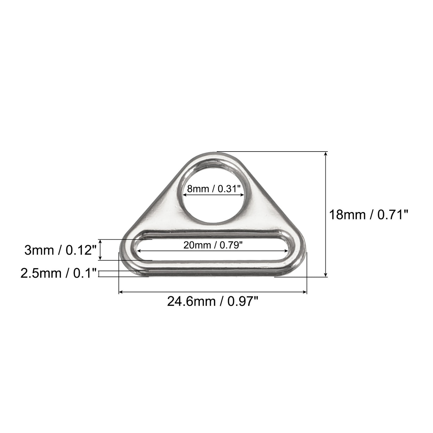 uxcell Uxcell 0.79" Adjuster Triangle with Bar Swivel Clip D Dee Ring Buckle, 10Pcs Silver