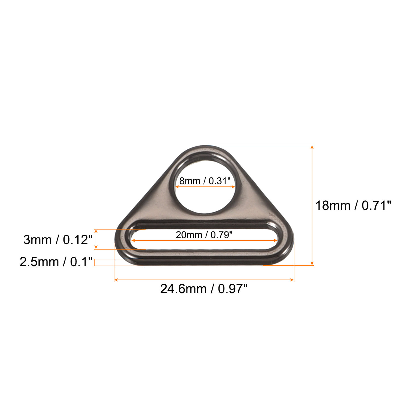 uxcell Uxcell 0.79" Adjuster Triangle with Bar Swivel Clip D Dee Ring Buckle, 10Pcs Dark Grey