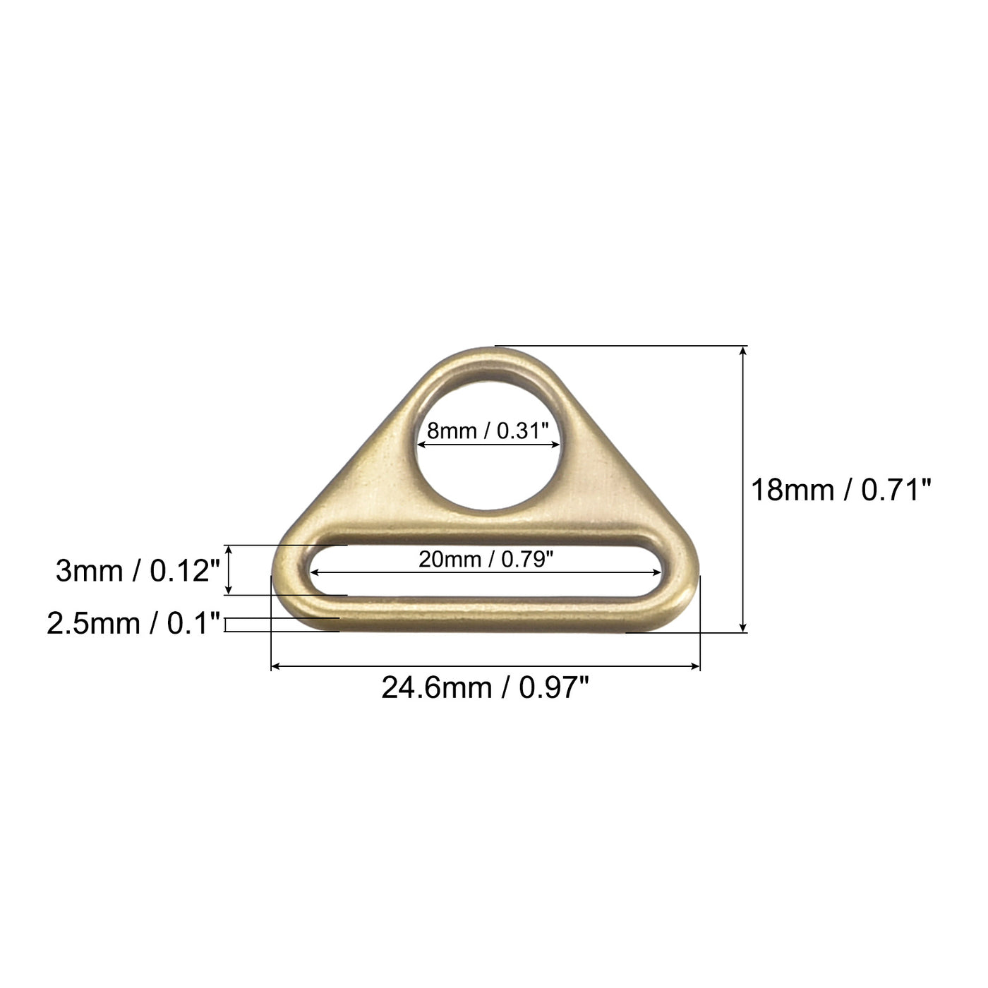 uxcell Uxcell 0.79" Adjuster Triangle with Bar Swivel Clip D Dee Ring Buckle, 10Pcs Bronze