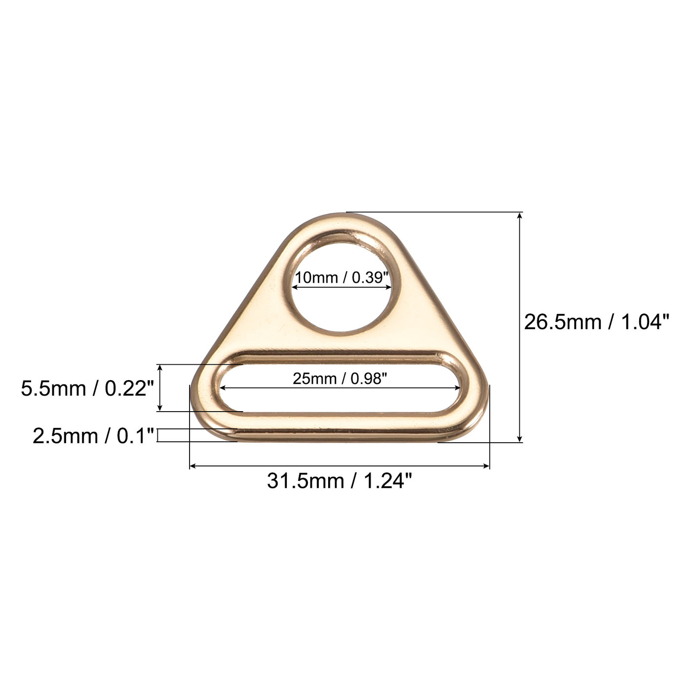 uxcell Uxcell 0.98" Adjuster Triangle with Bar Swivel Clip D Dee Ring Buckle, 10Pcs Gold