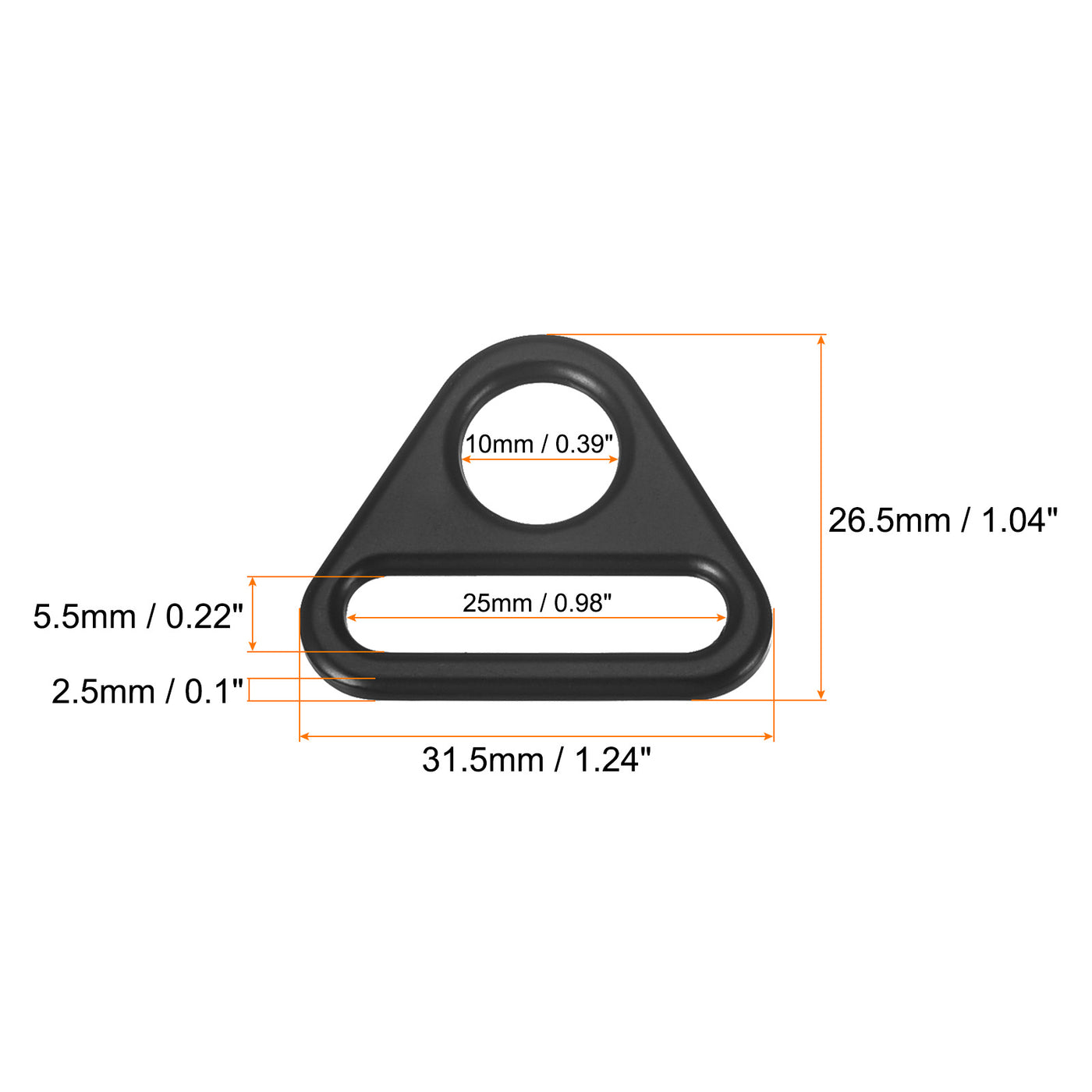 uxcell Uxcell 0.98" Adjuster Triangle with Bar Swivel Clip D Dee Ring Buckle, 10Pcs Black