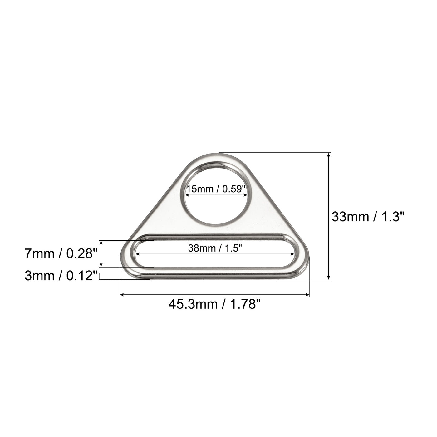 uxcell Uxcell 1.5" Adjuster Triangle with Bar Swivel Clip D Dee Ring Buckle, 10Pcs Silver