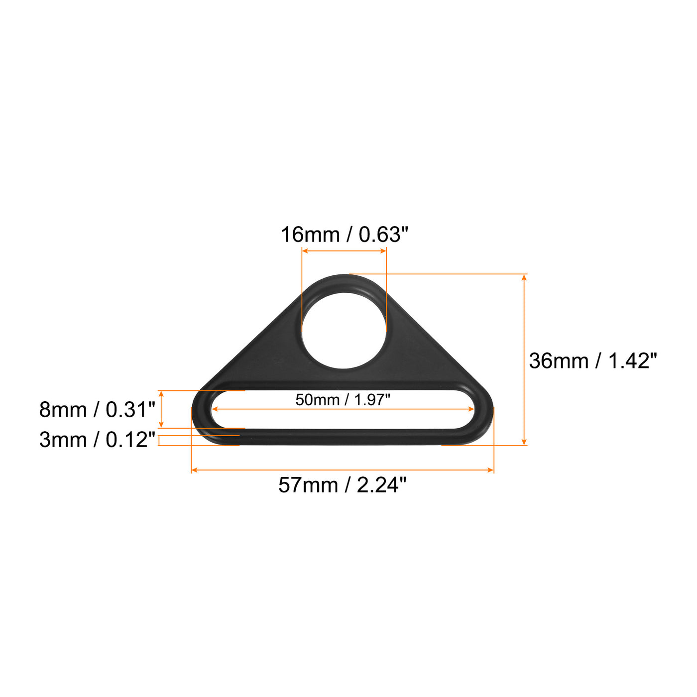 uxcell Uxcell 1.97" Adjuster Triangle with Bar Swivel Clip D Dee Ring Buckle, 6Pcs Black