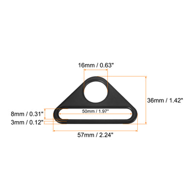 Harfington Uxcell 1.97" Adjuster Triangle with Bar Swivel Clip D Dee Ring Buckle, 6Pcs Black