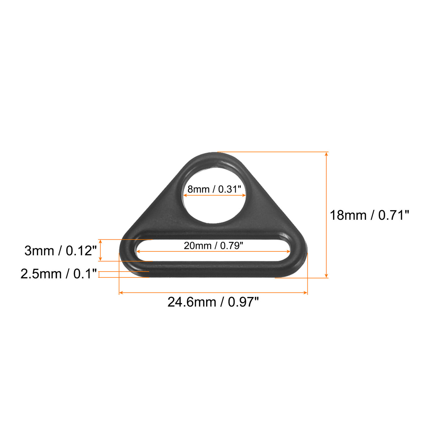 uxcell Uxcell 0.79" Adjuster Triangle with Bar Swivel Clip D Dee Ring Buckle, 6Pcs Black