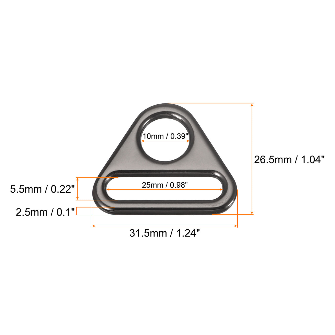 uxcell Uxcell 0.98" Adjuster Triangle with Bar Swivel Clip D Dee Ring Buckle, 6Pcs Dark Grey