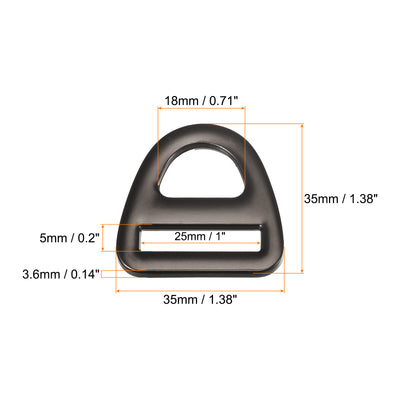 Harfington Uxcell 1" Adjuster Triangle with Bar Swivel Clip D Dee Ring Buckle, 10Pcs Dark Grey