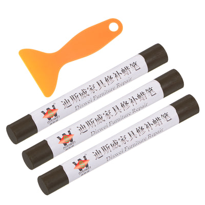 Harfington Wood Furniture Repair Kit 3pcs Markers with Spatula, Chocolate Brown