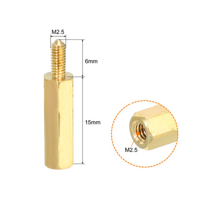 Harfington 15mm+6mm M2.5 Standoff Screws 100 Pack Brass Hex PCB Standoffs Nuts Gold Tone